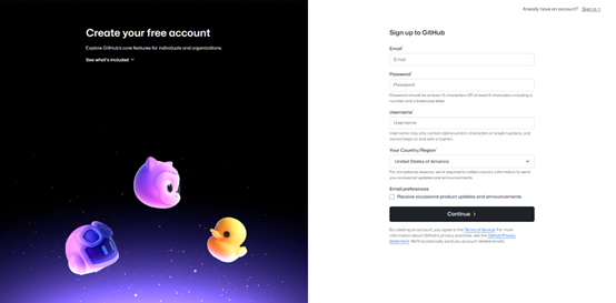 GitHub 注册表单截图